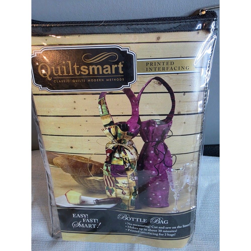 Quiltsmart Bottle Bag Printed Interfacing Kit Sew 2 Wine Gift Bags NEW
